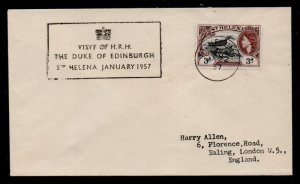 St Helena Sc 145 on cover cacheted for visit by Duke of Edinburgh 1957