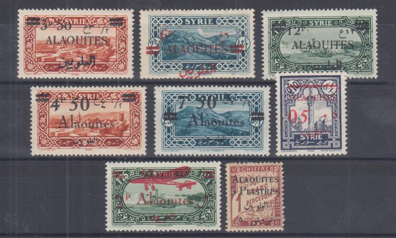 Alaouites Sc 38//J5 MLH. 1925-1928 stamps ovptd for Alaouites, 8 different