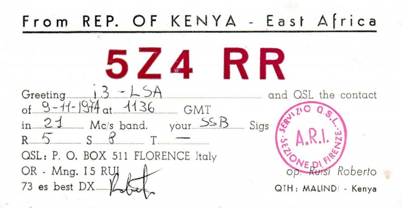 8841 Amateur Radio QSL Card  KENYA EAST AFRICA