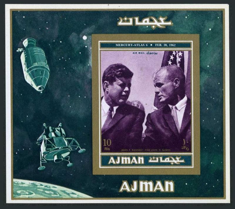 Ajman 990 Bl.296A-296B Michel,MNH. John Kennedy & John Glenn.Apollo program 1971