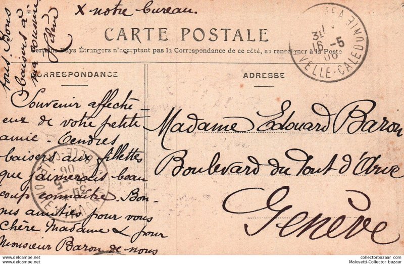 1906 New Caledonia sent to Geneva , Switzerland Postcard with postmarks and t...