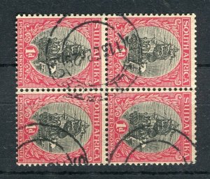 SOUTH AFRICA; 1920s-30s Dromedarius issue 1d. fine used POSTMARK BLOCK of 4