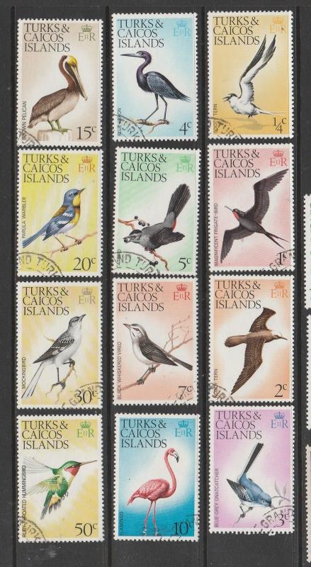 Turks caicos 1973 Bird defs FU to 50c ( No 8c ) VFU SG 381-7/389/393