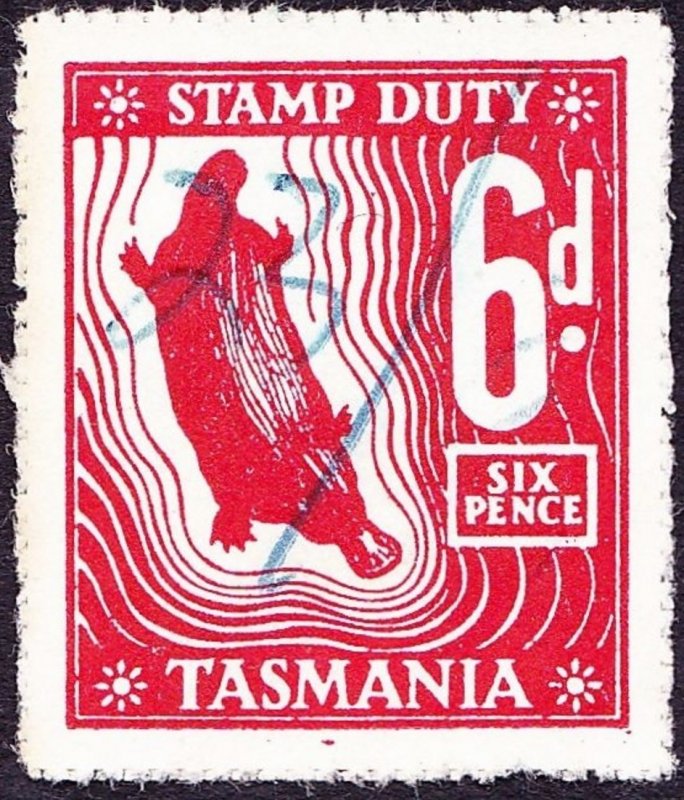 TASMANIA 6d Red Stamp Duty Revenue Stamp FU