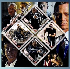 Stamps.Cinema. James Bond 2021 year 1+1 sheets perforated Rwanda