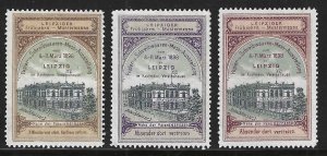 Leipzig, Germany, 1898 Paper and Stationery Exhibition, Set of 3 Poster Stamps