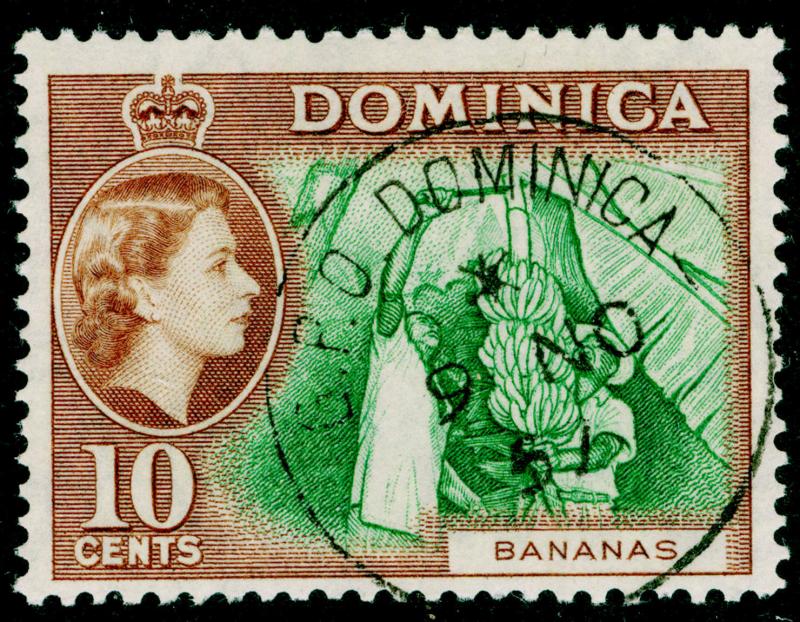 DOMINICA SG150, 10c green & brown, FINE USED, CDS.