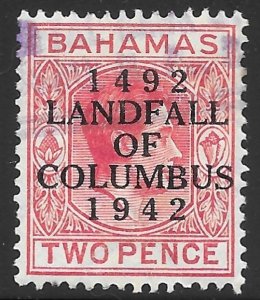 Bahamas Scott 119 Used 2d carmine KGVI Columbus Overprint issue of 1942