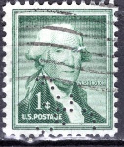 U.S.A.; 1954: Sc. # 1031;  Used Single Stamp W/Perfins