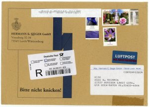 Germany to USA Deutsche Post Registered Airmail Priority Cover Customs Label