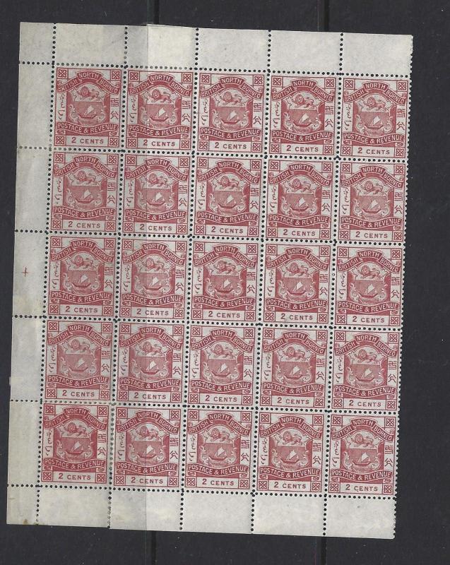 NORTH BORNEO (P2603B) 2C ARMS, LION SG 38B    BL OF 25  , 19 ARE MNH