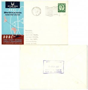 Great Britain 1/3 QEII Wilding 1957 London F.S. BOAC First Flight London to J...