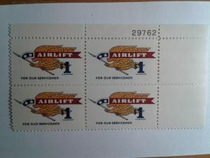 SCOTT # 1341  AIRLIFT MILITARY PARCEL 1 DOLLAR PLATE BLOCK BEAUTIFUL GEM  !!