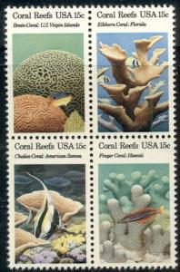 #1827-30 15¢ CORAL REEFS LOT OF 100 MINT BLOCKS, SPICE UP YOUR MAILINGS!