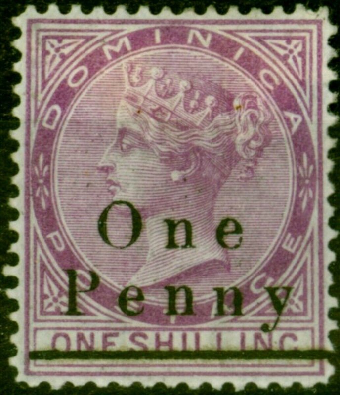 Dominica 1886 1d on 1s Magenta SG19 Fine Mtd Mint Stamp