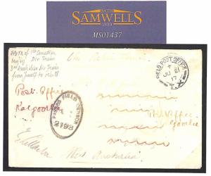 MS1437 1917 Australia Forces WW1 France *FPO.TX* MILITARY TRAIN Cover Kalgoorlie