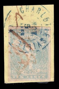 MOMEN: US STAMPS CSA # 2e USED ON PIECE LIGHT MILKY BLUE PF CERT $325 LOT #89180