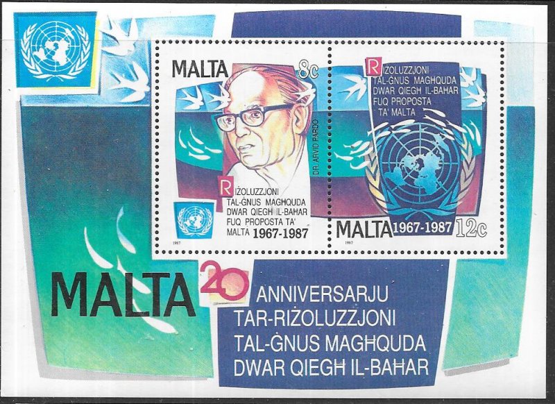 Malta #709  20th Annniv UN Marine Resources S/S (MNH) CV $3.75