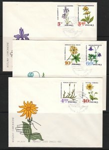 Poland, Scott cat. 1511-1516. Medicinal Flowers on 3 First Day Covers. ^