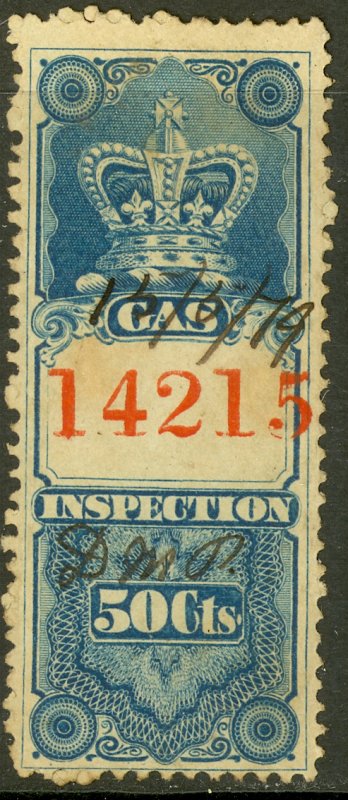 CANADA 1875 50c GAS INSPECTION REVENUE VDM. FG2 F-VF USED