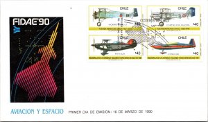 SCHALLSTAMPS CHILE 1990 CACHET FDC COVER COMM FIDAE'90 AVIATION SPECIAL CANC