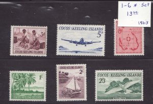 1963 Cocos (Keeling) Islands Sc #1-6 Definitive postage stamps MH Cv$13