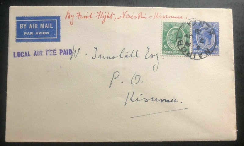 1931 Nairobi Kenya KUT First Flight  Airmail Cover FFC To Kisumu 60 flown