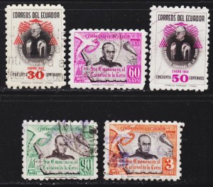 Ecuador Scott 582-83, C253-55 complete set F to VF used.