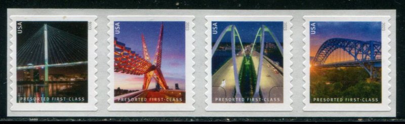 5811a US (25c) Bridges SA spaced coil, MNH strip/4 w/back #