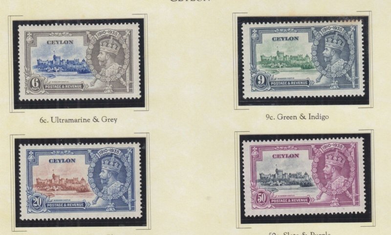 CEYLON, 1935 Silver Jubilee set of 4, heavy hinged, spots on 9c.