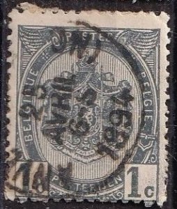 Belgium 60 (used, no label, large adhesion) 1c coat of arms, gray (1893)