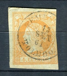 SPAIN; 1860 classic Isabella Imperf issue fine used Shade of 4c. + Postmark