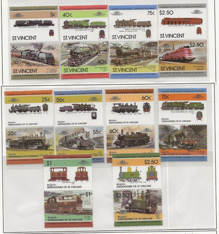 Thematic Stamps  Trains 1984 St Vincent set of 8 & Bequia set of 12    MNH