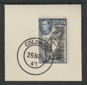 CEYLON 1938 KG6 PICTORIAL 20c  on piece with MADAME JOSEPH  P...