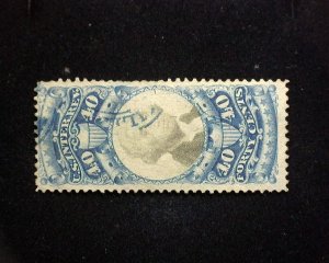 HS&C: Scott #R114 40 cent Revenue. F/VF Used US Stamp