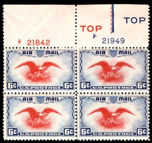 US #C23 6c Eagle, Plate Block, TOP VF mint never hinged, fresh!