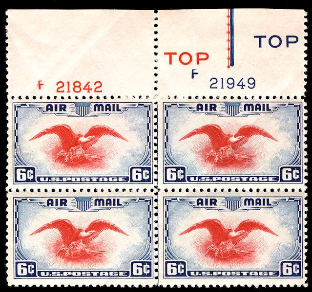 US #C23 6c Eagle, Plate Block, TOP VF mint never hinged, fresh!