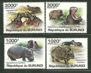 Burundi MNH 822-5 Hippopotamuses 2011