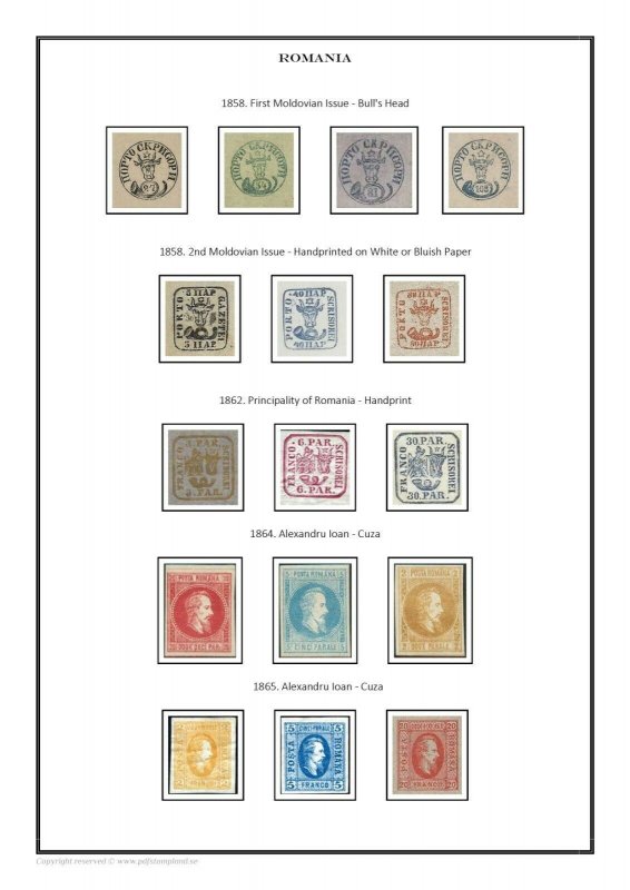 Romania 1858-2020  PDF(DIGITAL) STAMP ALBUM PAGES