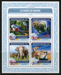 TOGO 2016  FAUNA OF THE WORLD OFFICIAL  BIRD OR ANIMAL THAILAND  COSTA RICA  SHT