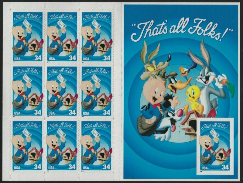 3535, PORKY PIG Sheet Imperforate Single Stamp ERROR SP 