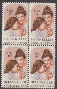 1980 Helen Keller & Anne Sullivan Block Of 4 15c Postage Stamps, Sc# 1824, MNH