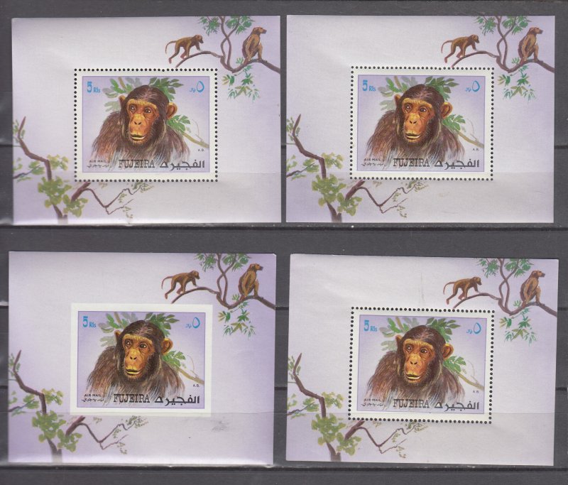 Z6107, JL Stamps 4 fujeira monkey mnh s/s nice condition