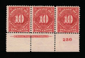 GENUINE SCOTT J42 MINT OG NH 1895 DEEP CLARET FULL BEP IMPRINT PLATE 256 STRIP-3