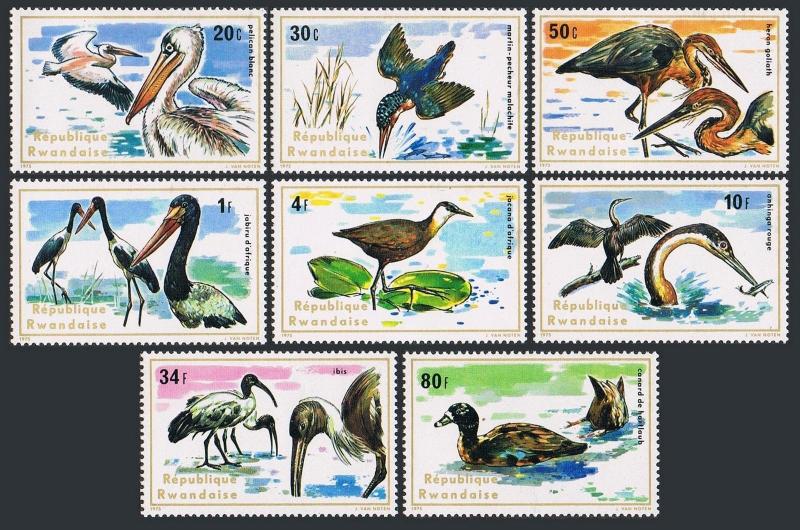 Rwanda 652-659,MNH.Michel 711-718. Birds 1975.Pelican,Kingfisher,Heron,Stork,