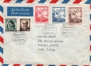 1948 CZECHOSLOVAKIA 5-COMBO FRANKING INTERNATIONAL AIRMAIL RATE TO U.S.A.