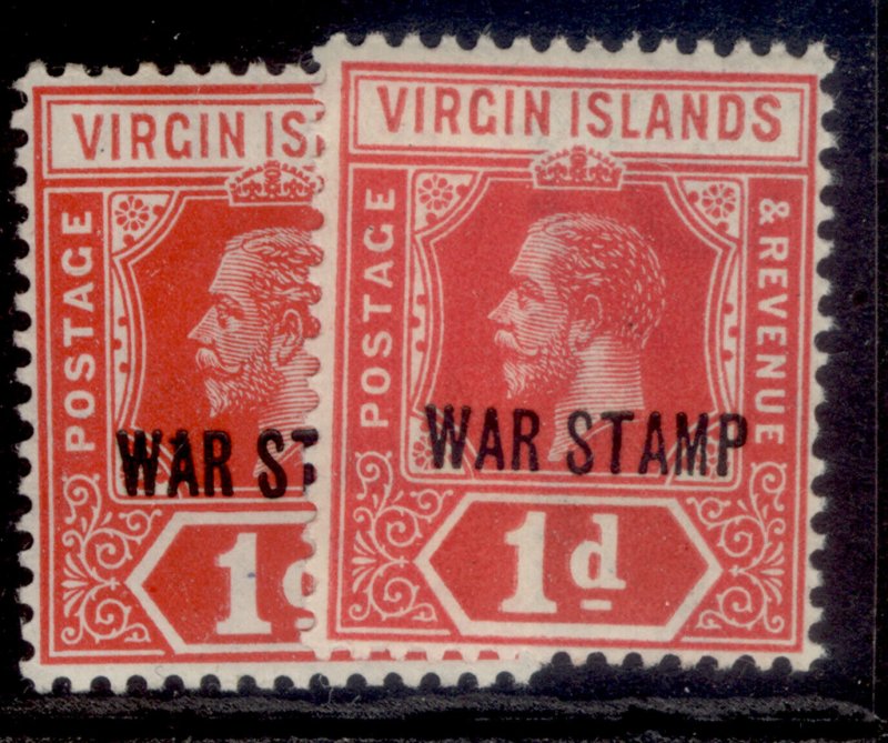 BRITISH VIRGIN ISLANDS GV SG78 + 78b, 1d SHADE VARIETIES, M MINT.