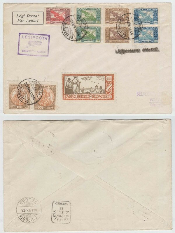 HUNGARY 1925, APRIL 13 FF COVER BUDAPEST-SZEGED + SEMI OFFICIAL LABEL F,VF  