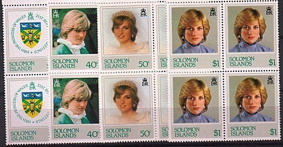 SOLOMON IS 1982 Princess Diana set blocks of 4 MNH.........................63456