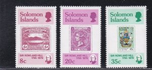 Solomon Islands # 393-395, Sir Rowland Hill, Stamp on Stamp, Mint NH, 1/2 Cat.